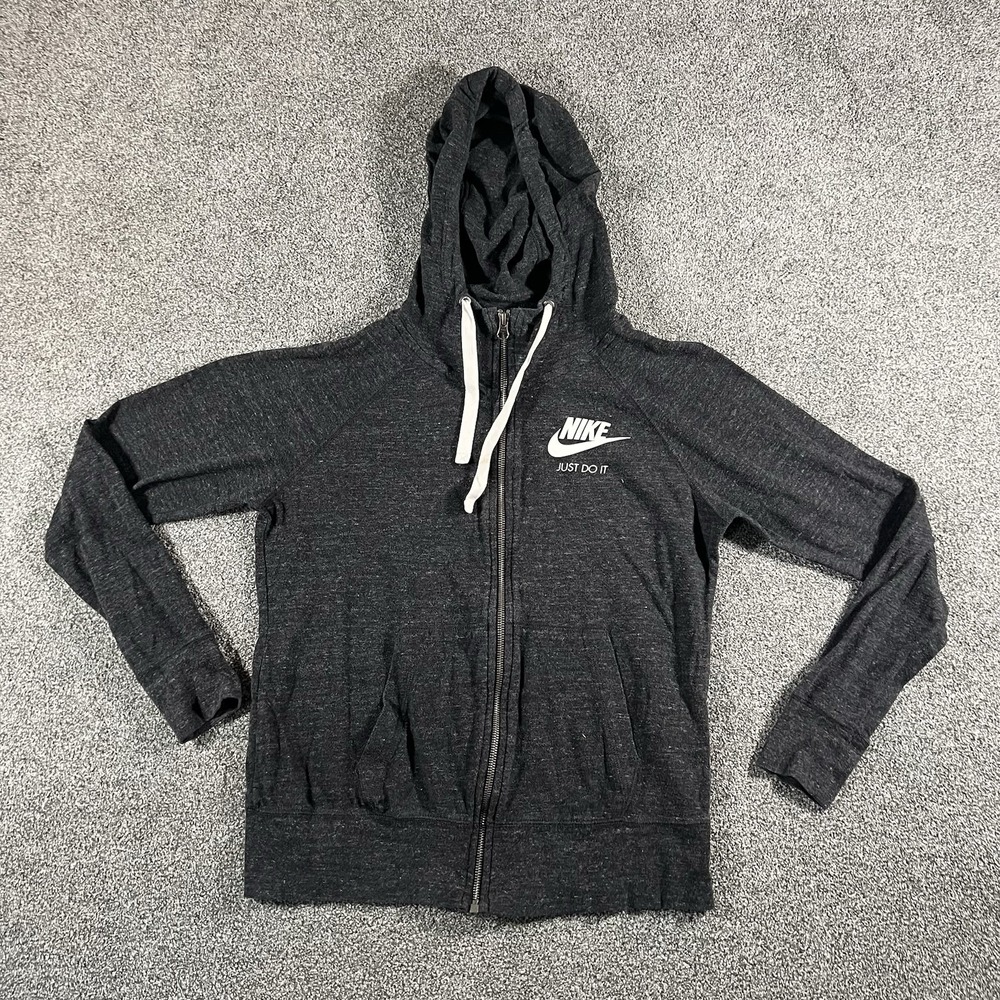 Nike Mens Medium Gray Just Do It Full Zip Hoodie Sweatshirt Swoosh
